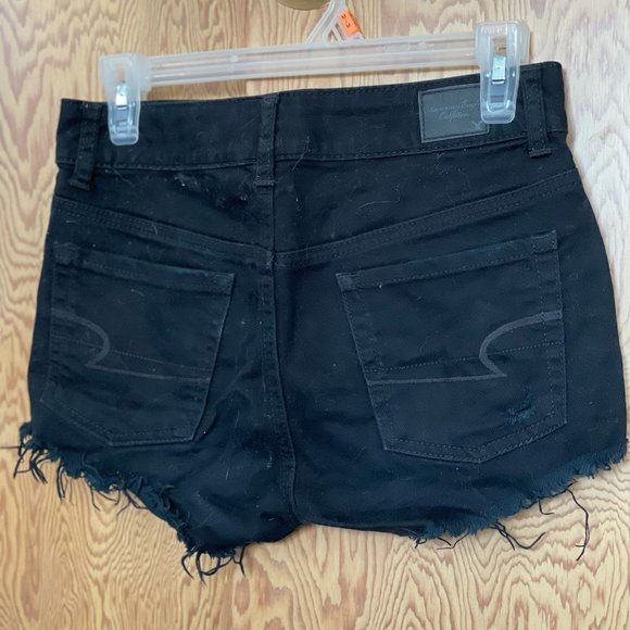 American Eagle Black Ripped Jean Shorts - Picture 2 of 2